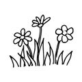 stock vector illustration doodle style flowering meadow. lawn grass and daisy flowers. cute flowerbed icon with flowers Royalty Free Stock Photo